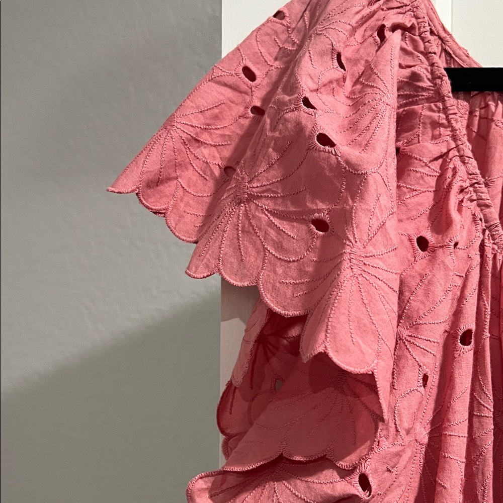 Flutter Sleeve Pink Tiered Maxi Dress with Tie Waist - Picture 9 of 10